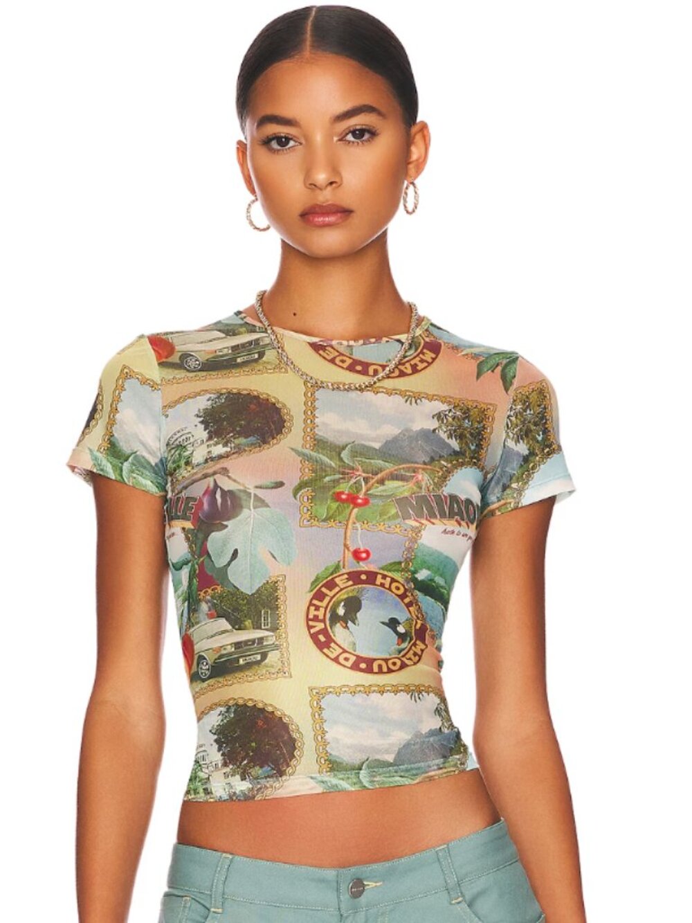 NWT Miaou Multicolor Graphic Baby Tee XS Crop Top